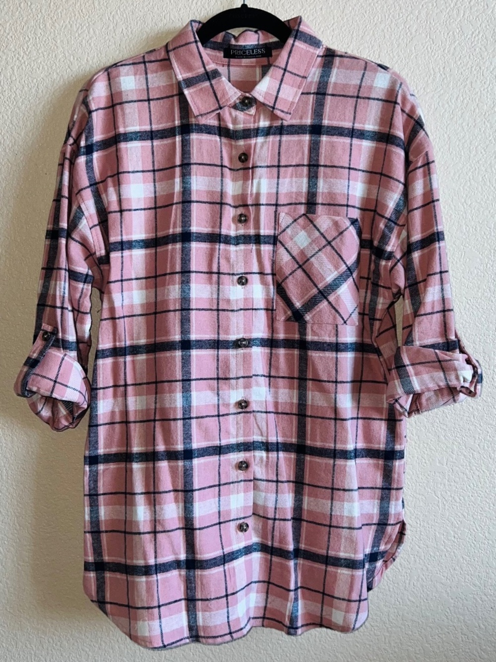 PRICELESS Pink Button Down Long Sleeve Flannel
